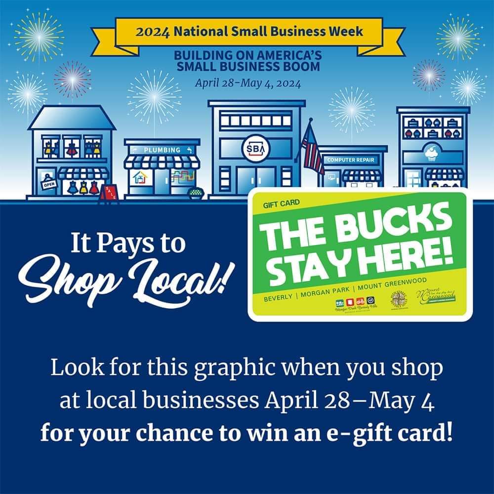 Happy National Small Business Week! Through May 4th...look for this graphic on the door/window of participating 19th Ward businesses. A purchase qualifies you to be entered to win a 'Buck Stays Here' eGift card. Raffle winners will be announced May 6th. Happy shopping!💚