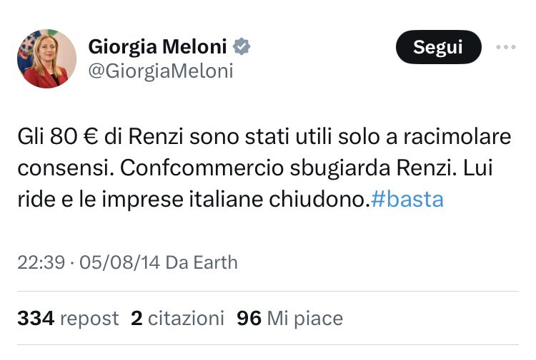 I 100 euro della Meloni, servono solo a racimolare consensi, ve lo dice la Meloni, fidatevi. 
#100euro #ElezioniEuropee2024 #1maggio2024