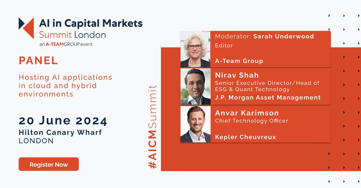 Join us at AI in Capital Market Summit London on 20 June for this discussion on hosting AI applications in cloud & hybrid environments. We'll hear experts from @jpmorgan & Kepler Cheuvreux Register: a-teaminsight.com/events/ai-in-c… #AICMSummit #AI #cloud #datainfrastructure