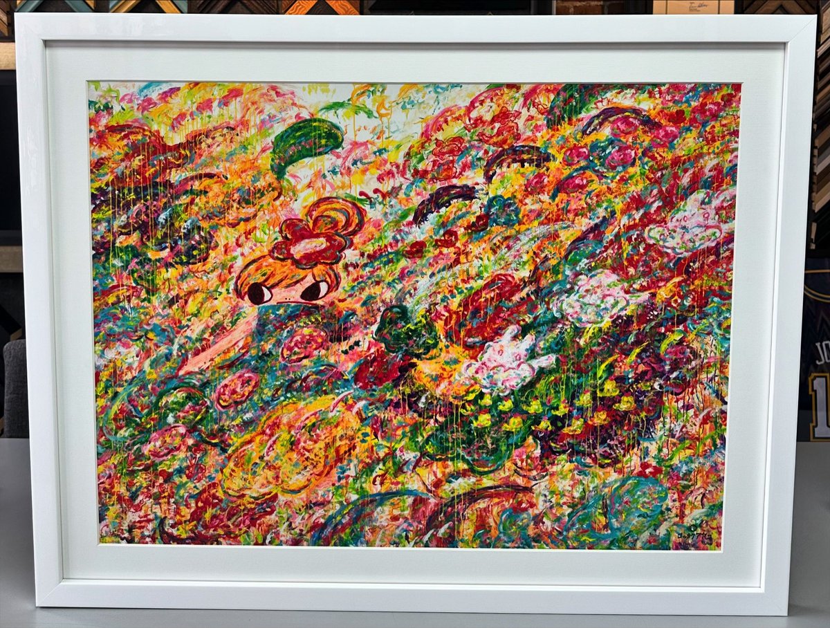 Custom framed artwork by Ayako Rokkaku using acid-free matting, museum glass and frame by @LarsonJuhl! #art #denver #colorado #pictureframing #customframing #5280customframing #ayakorokkaku @truvueglazing @Crescent_CP