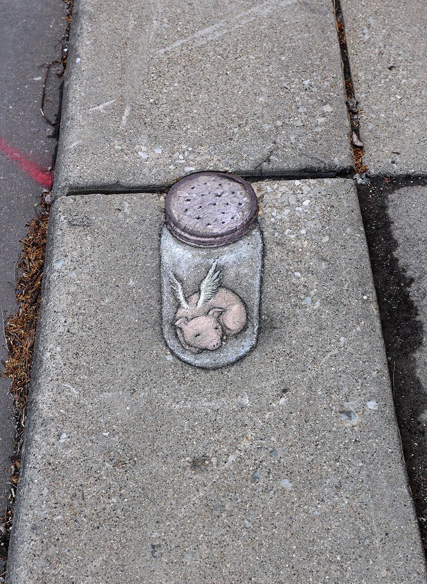 Optimism tip: Always poke some holes in the lid so your impossibilities can breathe. #StreetArt #SidewalkChalk #AnamorphicArt #HomeCanning #hope #pigasus