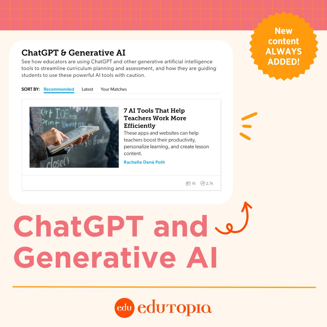 Whether you’re new to using AI or regularly test-driving tools, our ChatGPT and Generative AI resource library is full of inspiration! 💡 edut.to/3UmBXgZ