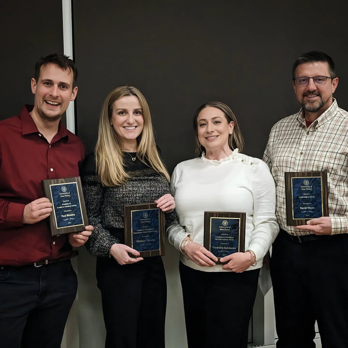 Honored to receive the @UNewHaven Excellence in Teaching Award last night! Our department cleaned out with wins in several categories!