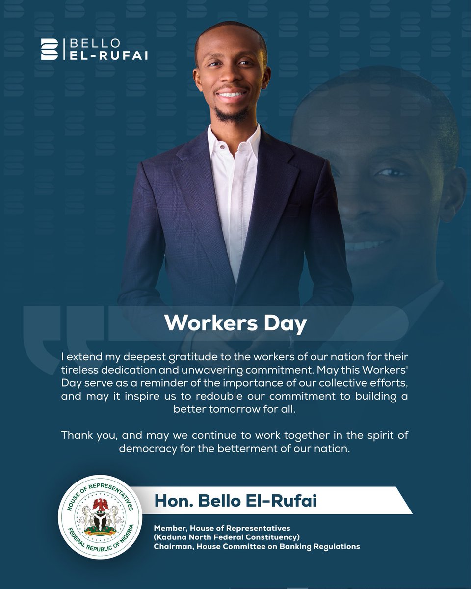 Happy Workers’ Day. Today, we celebrate the backbone of our nation — the hardworking individuals who contribute tirelessly to our society’s growth and prosperity. ‘I extend my deepest gratitude to the workers of our nation for their tireless dedication and unwavering commitment.