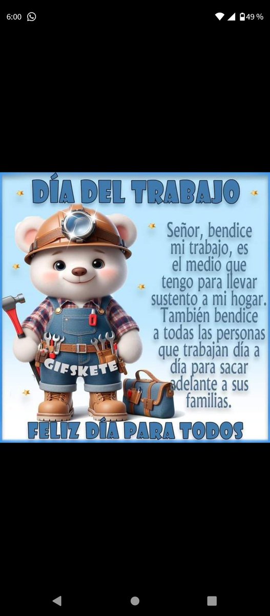 Feliz día del trabajo!!!es mayo , mitad de semana, felicidades a todos los que trabajamos todo los días, bendiciones que nunca falte salud, trabajo y alimento en nuestra casa paz y amor.🙌🏼🙏🏼✝️🛐❤️💖✨🥳🎉🫂🤗