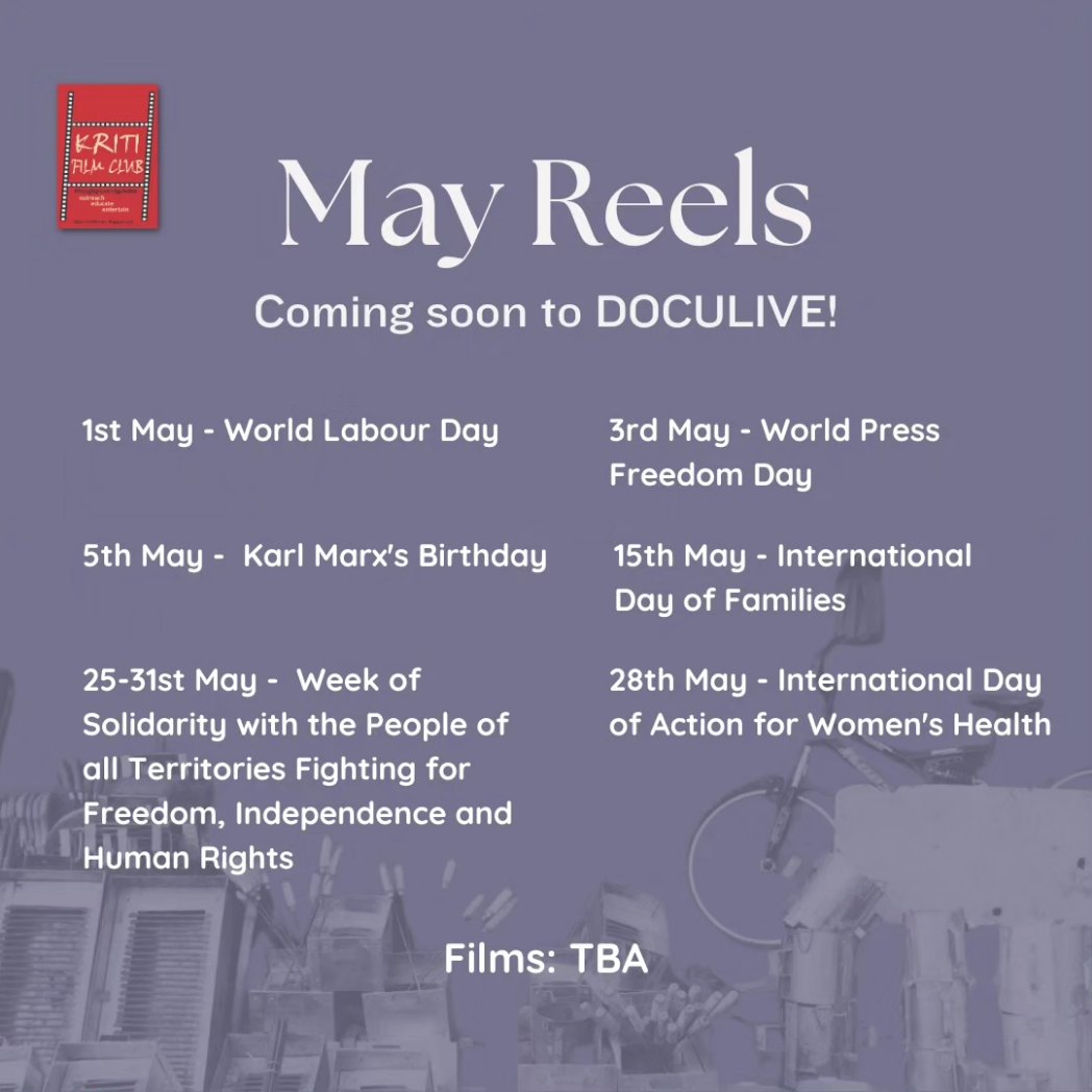 On May 1, Labour Day, watch three films specially curated for today, kickstarting our series MAY REELS on DOCULIVE that commemorates the important days of the month. Live Until 31st May - doculive.blogspot.com/p/now-showing_… #LabourDay #Equality #KritiFilmClub