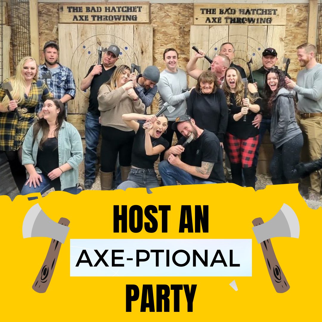 Host the most axe-ptional party at The Bad Hatchet! 

We want to make your party for your friends, family, or co-workers a breeze! 

#axe #axethrowing #westminster #colorado #thebadhatchet #tbhwestminster