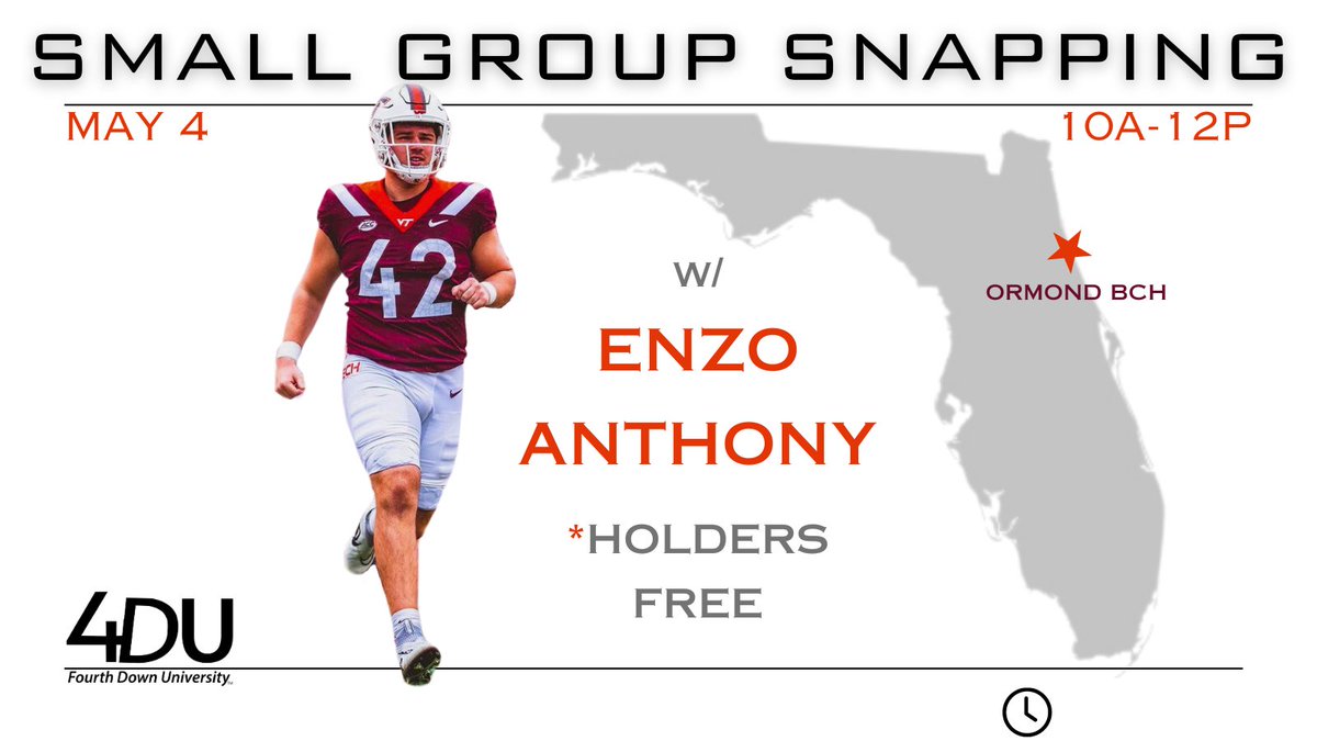 Snappers, join us this Saturday for film, instruction & live op FG/P! The LS group will be led by @enzo__anthony *Holders & coaches #FREE 👉 4thdownu.com/training-optio…