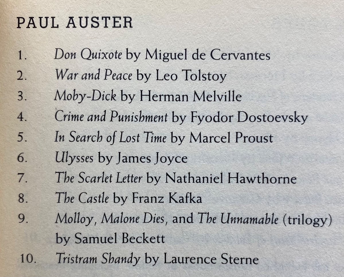 Paul Auster listed his favourite books in 2007