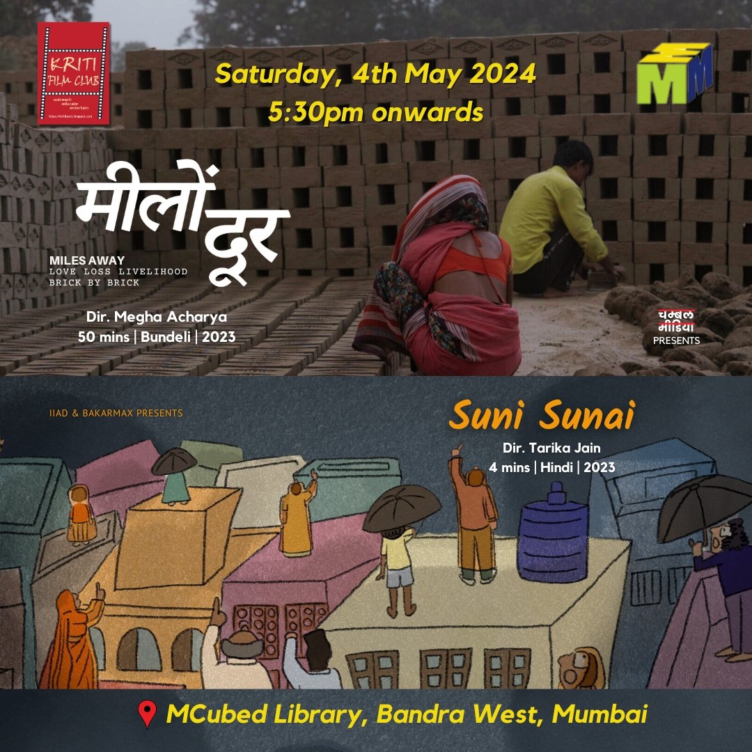 Mumbai Screening Announcement 📽️ SUNI SUNAI by Tarika Jain & MEELON DUR by Megha Acharya (Attending) Contribution: Rs. 250/- Form for registration and payment - docs.google.com/forms/d/e/1FAI… #mumbaifilm #mumbai #film #screening #bandra #kritifilmclub