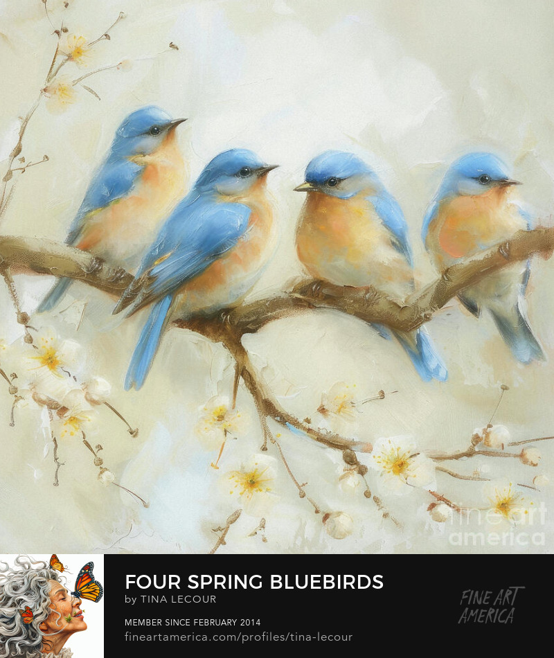 Four Spring Bluebirds..Available Here..tina-lecour.pixels.com/featured/four-… #birdwatching #birds #NatureBeauty #NatureLover #wallartprints #wallart #homedecor #giftidea #giftideas #GIFTNIFTY #giftformom #gift #greetingcards #greetingcard #BLUEBIRDS #giftsforher #mothersdaygiftideas #nature