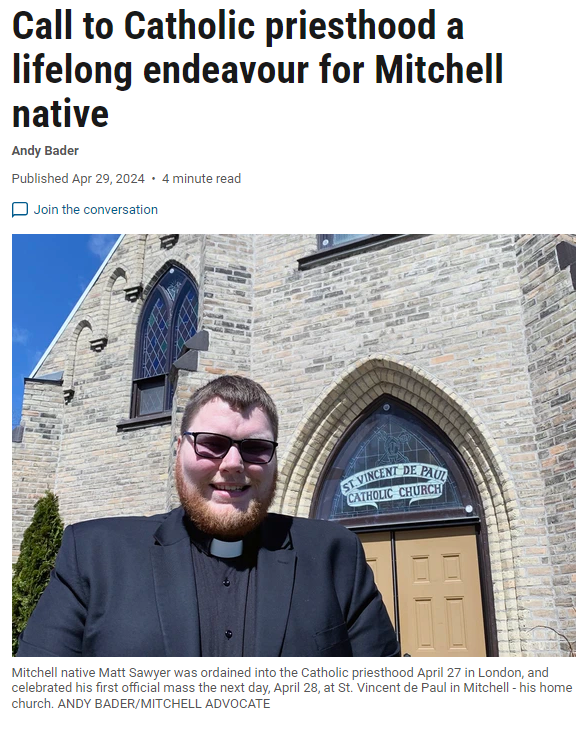 ChrisRoehrig's tweet photo. Congrats Fr. Sawyer!  We are so proud of you!! Praying for you and your ministry of service!! God Bless! @HPCDSB @StMikesCSS Coverage by @MitchAdvocate  https://t.co/wL1WIFVPV1 https://t.co/zj5HX1sPIy