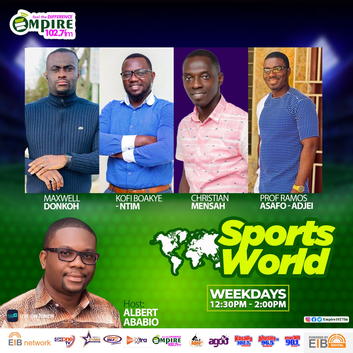 #SportsWorld is ON⚽️💥
For all the insightful discussions on the biggest sports stories.
NB: BIGGEST SPORTS SHOW IN THE REGION..

#empirefm
#sportworld