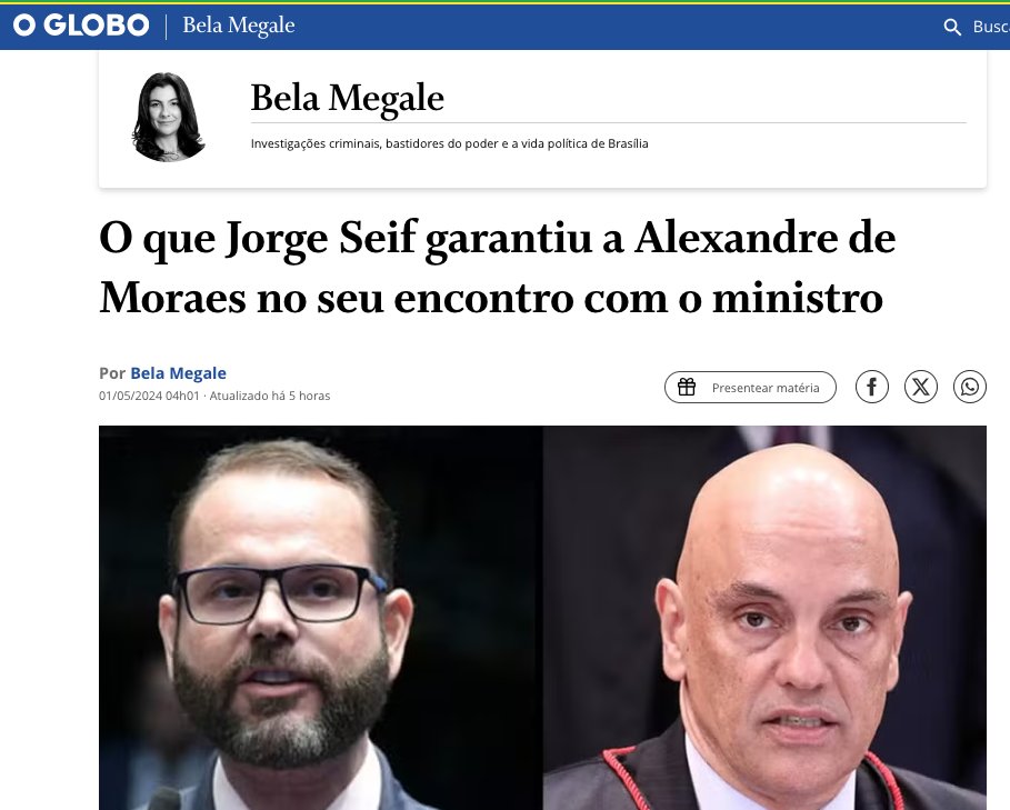 'Segundo aliados de Seif, o governador deu a garantia a Moraes de que não falará mais sobre membros do Supremo Tribunal Federal (STF)'. E a nossa imprensa trata isso com normalidade ou mesmo como vitória da democracia. É proibido CRITICAR o STF!!! Democracia relativa é assim