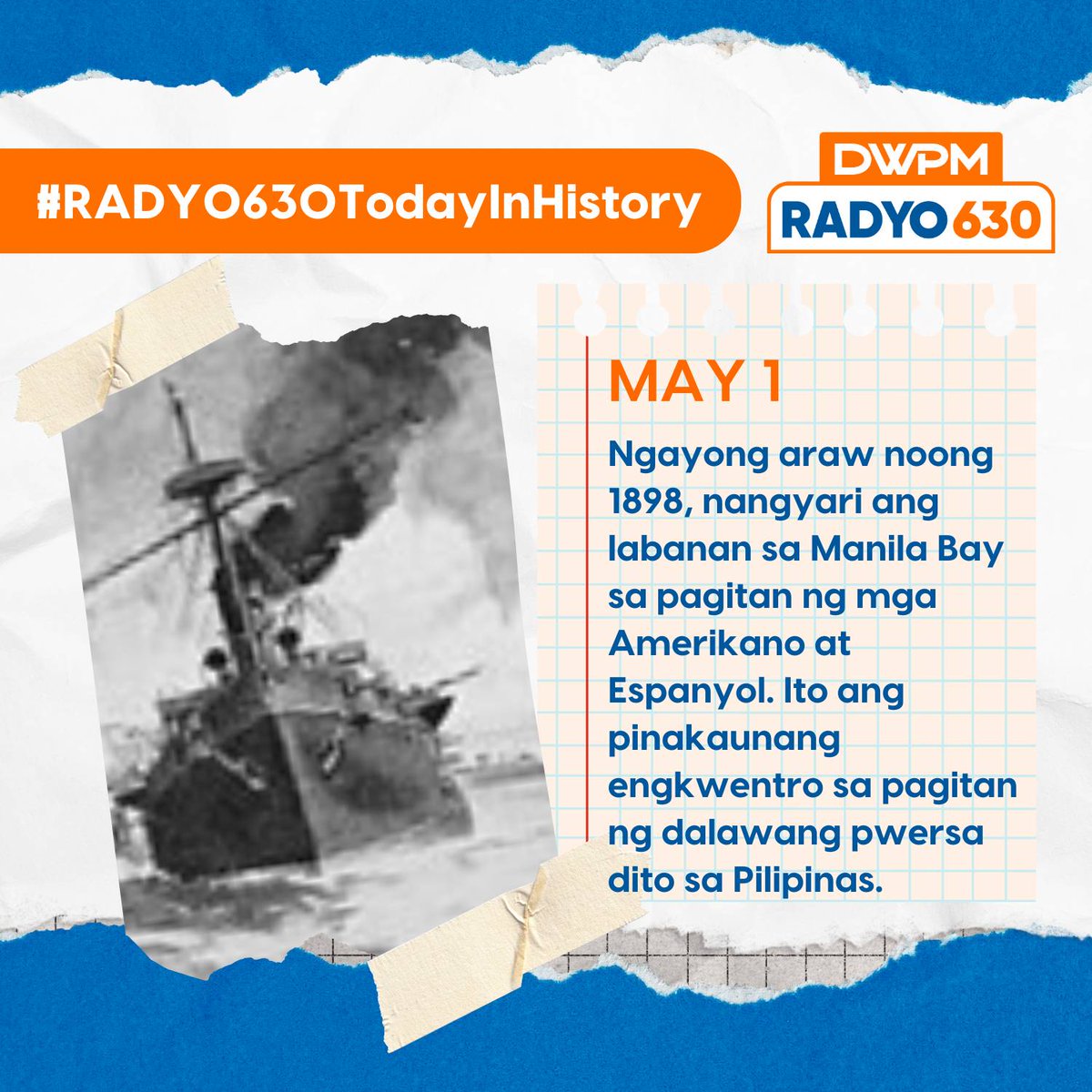 Nasa 126 taon na ang nakakalipas nang magapi ng mga Amerikano ang pwersa ng mga Espanyol sa kanilang labanan sa Manila Bay. Ito ang simula nang tuluyang paglaya ng Pilipinas mula sa mga Kastila at simula naman ng digmaan ng mga Pilipino at Amerikano. #Radyo630 #TodayInHistory