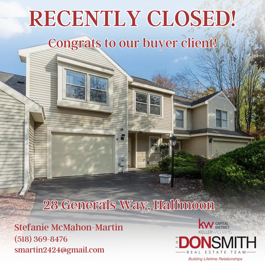 Who wouldn't want an easy life? Stefanie McMahon-Martin put her client into this terrific townhome in Clifton Park, and now they'll never touch a lawnmower or snow shovel again! Congrats to our buyer clients!

#TheDonSmithRealEstateTeam
#SeeSoldSignsSooner
#KellerWilliams
#KW
