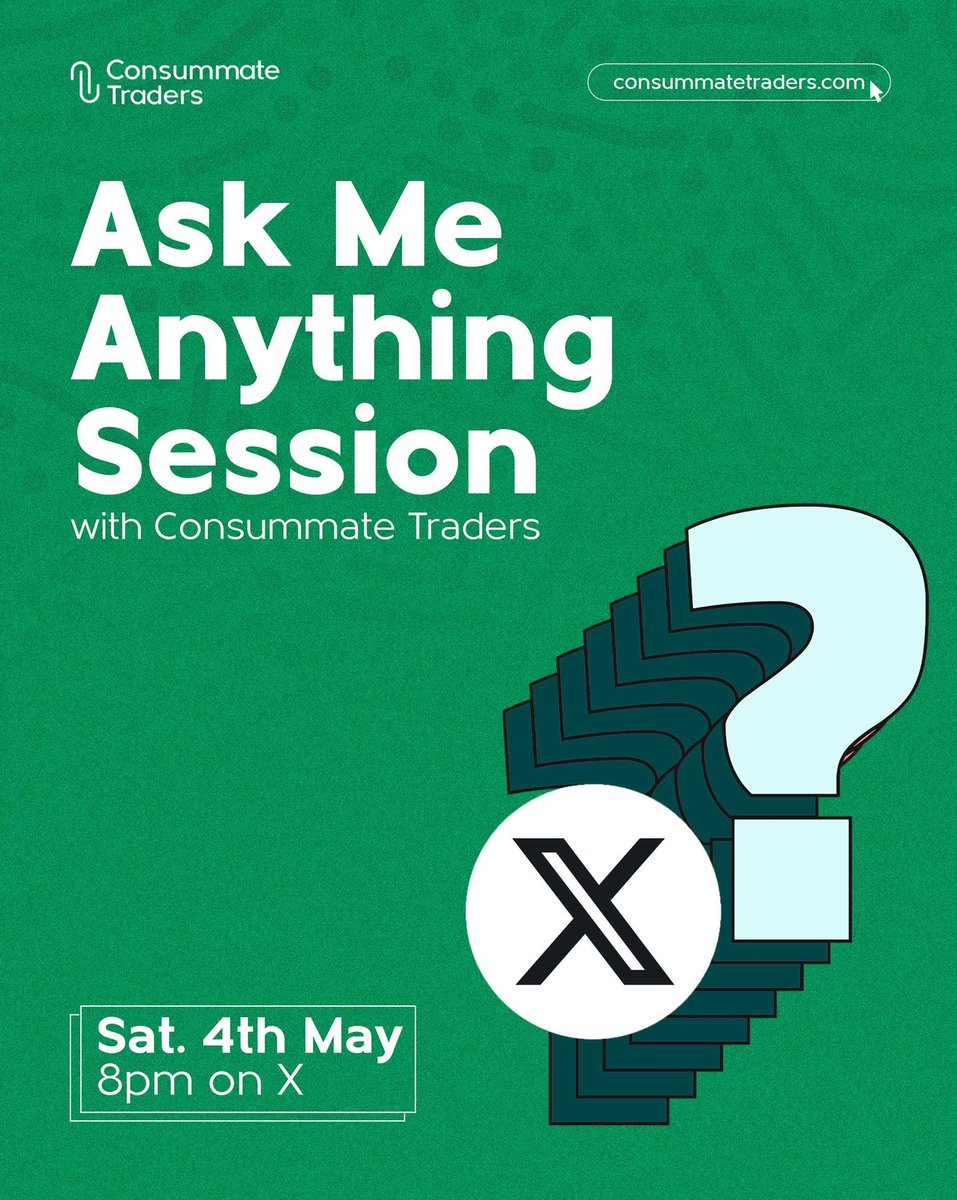 We would love to hear from you! 

Have any questions or feedback for Consummate Traders? Bring it all to our live Ask-Me-Anything space on X! 

Join the space on X this Saturday, May 4th by 8pm to get all your questions answered. 

See you there!

#AskMeAnything