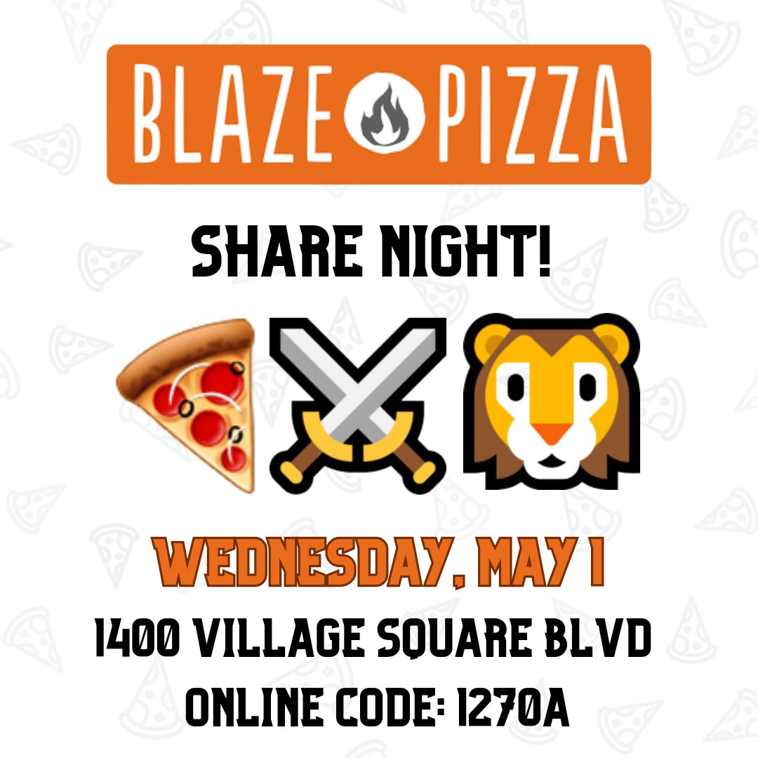 ✅️ Tonight's dinner plans. Help support your local community club AND feed the family tonight at Blaze Pizza on Thomasville Road. 🍕⚔️🦁