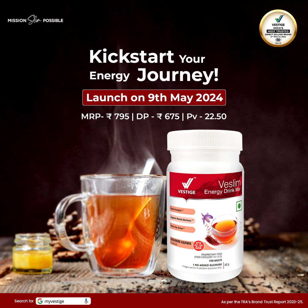 Choose Veslim Energy Drink Mix to unleash your maximum potential and boost your energy levels.

Launching on May 9th, it's the perfect choice for energizing your day.

#Veslim #Vestige #weightmanagement #missionslimpossible #VEDM #Energydrinkmix #wellness #wealth