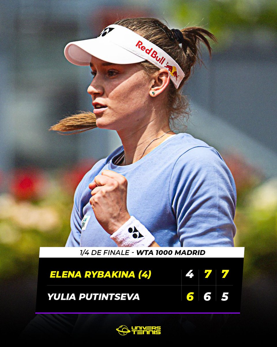 RENVERSANTE RYBAKINA 😱 Menée d'un set et d'un break dans les deux dernières manches, Elena Rybakina sauve DEUX BALLES DE MATCH et renverse Yulia Putintseva après 2h48 pour signer sa 8e victoire consécutive et atteindre sa première demi-finale à Madrid. 🤯🇰🇿