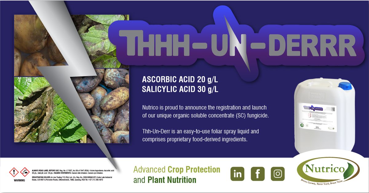 The wait is over … Thhh-Un-Derrr is here! Nutrico is proud to announce the registration and launch of its soluble concentrate fungicide. To learn how your farming operation can benefit from Thhh-Un-Derrr, visit nutrico.co.za. @nutricosa #PlantNutrition #CropProtection