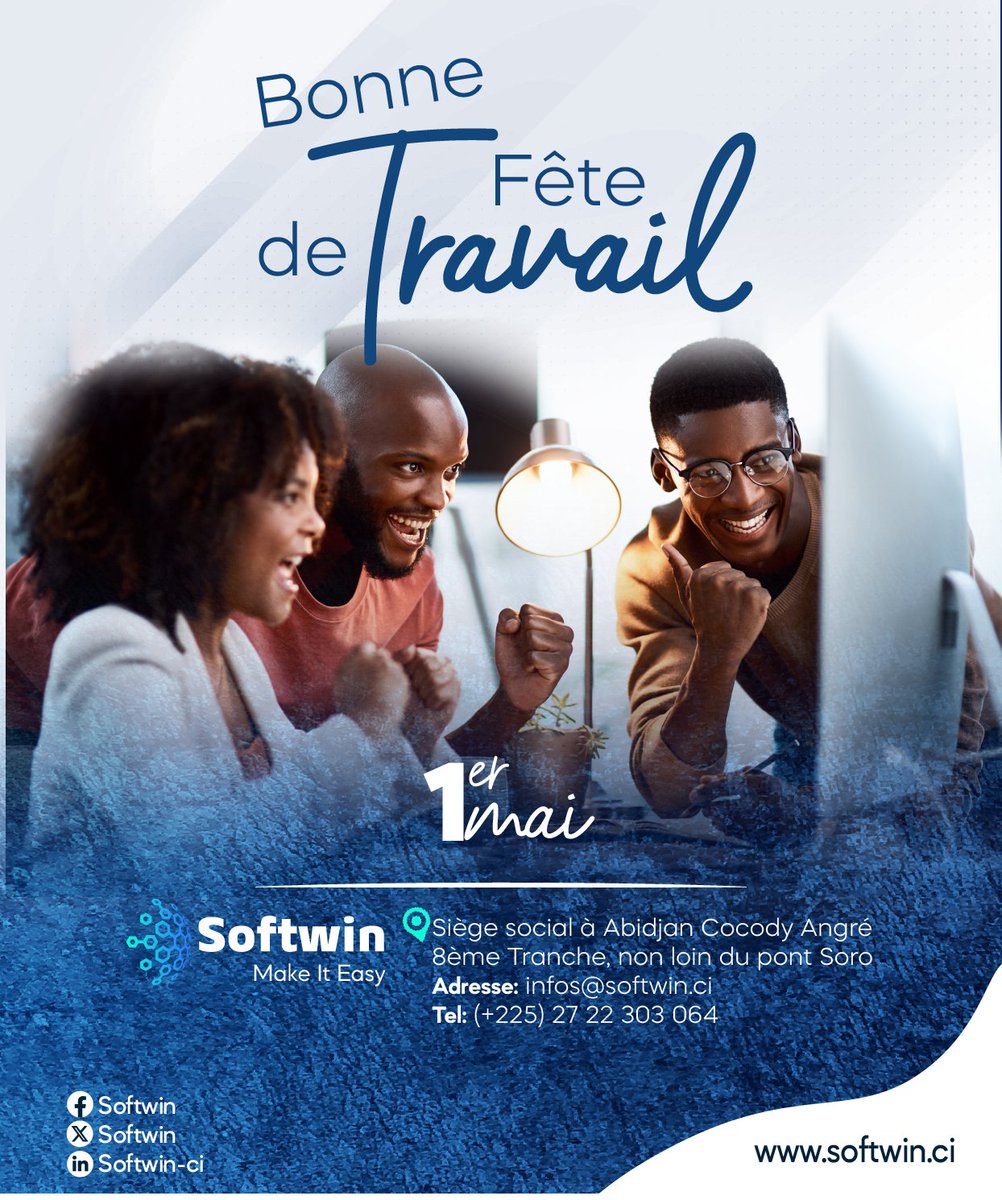 Choisis un travail que tu aimes, et tu n'auras pas à travailler un seul jour de ta vie🙏.

#Softwin #MakeItEasy #Fête_du_Travail #Développement #TechnologieDePointe