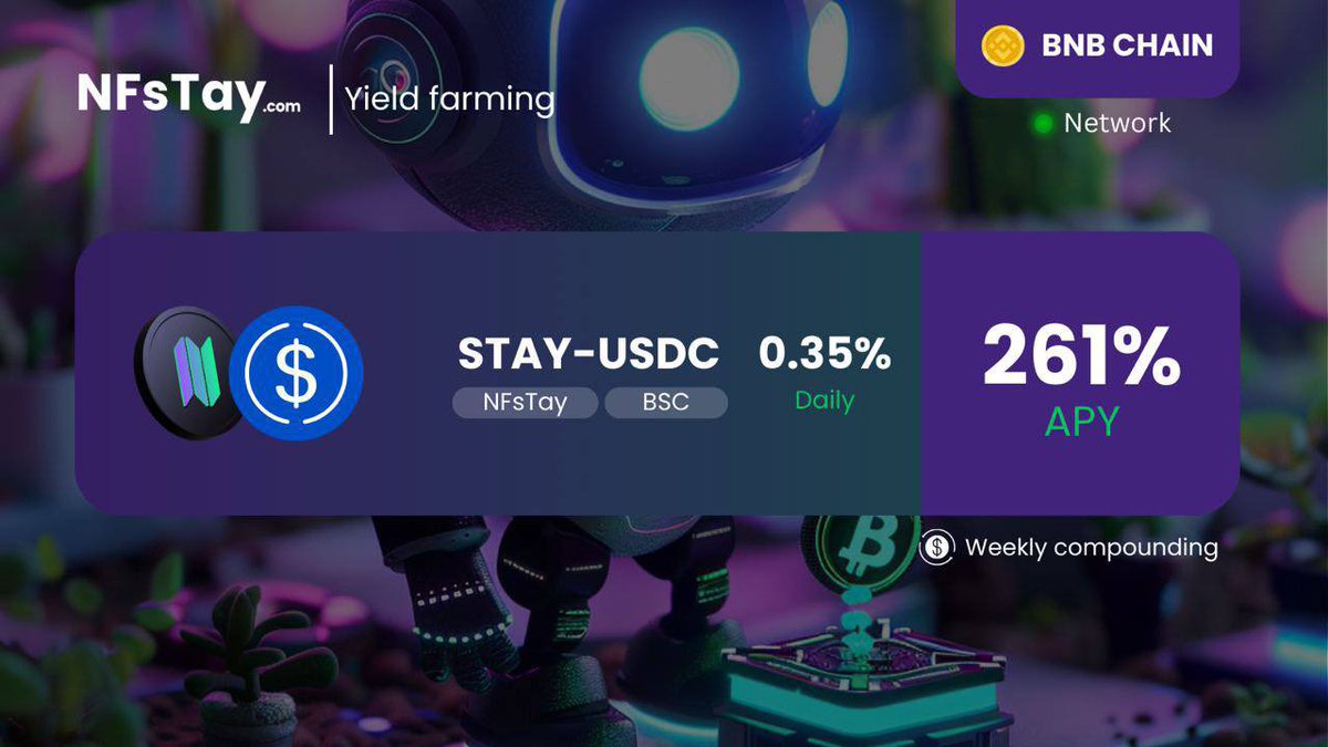 🚜 Farmers, assemble! 🌾

Calling all Yield Farmers of the crypto land!

The STAY-USDC Farming Pool is about to launch in just a few days. Prepare to harvest some juicy APR, and if you think that's good, the team has something special planned soon 🚀 

#nfstay #stay #yieldfarming