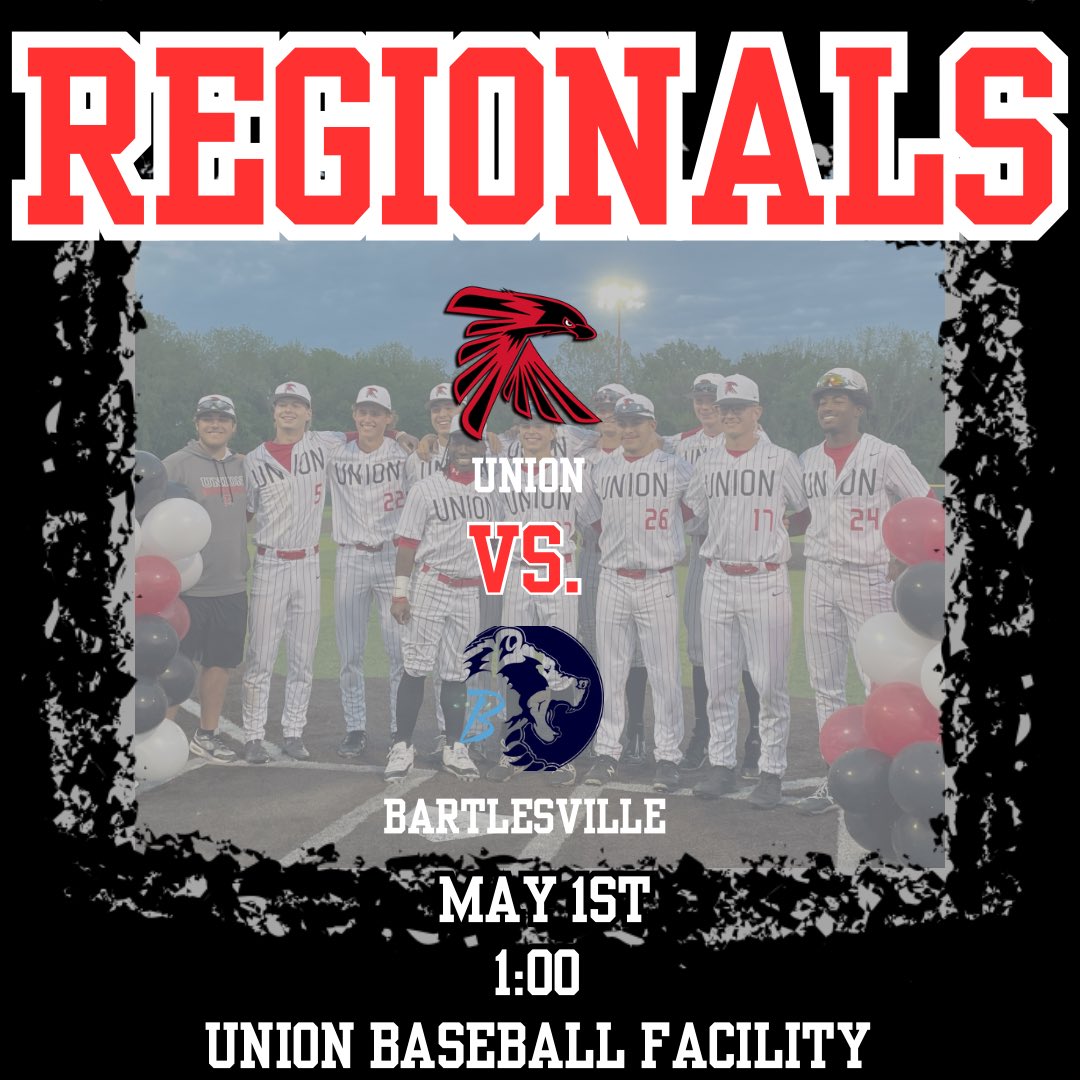 Union looks to press forward in another match up with Bartlesville at 1:00. The winner advances to face Sand Springs in the Regional Championship. Come out and support🎉🙌🎉