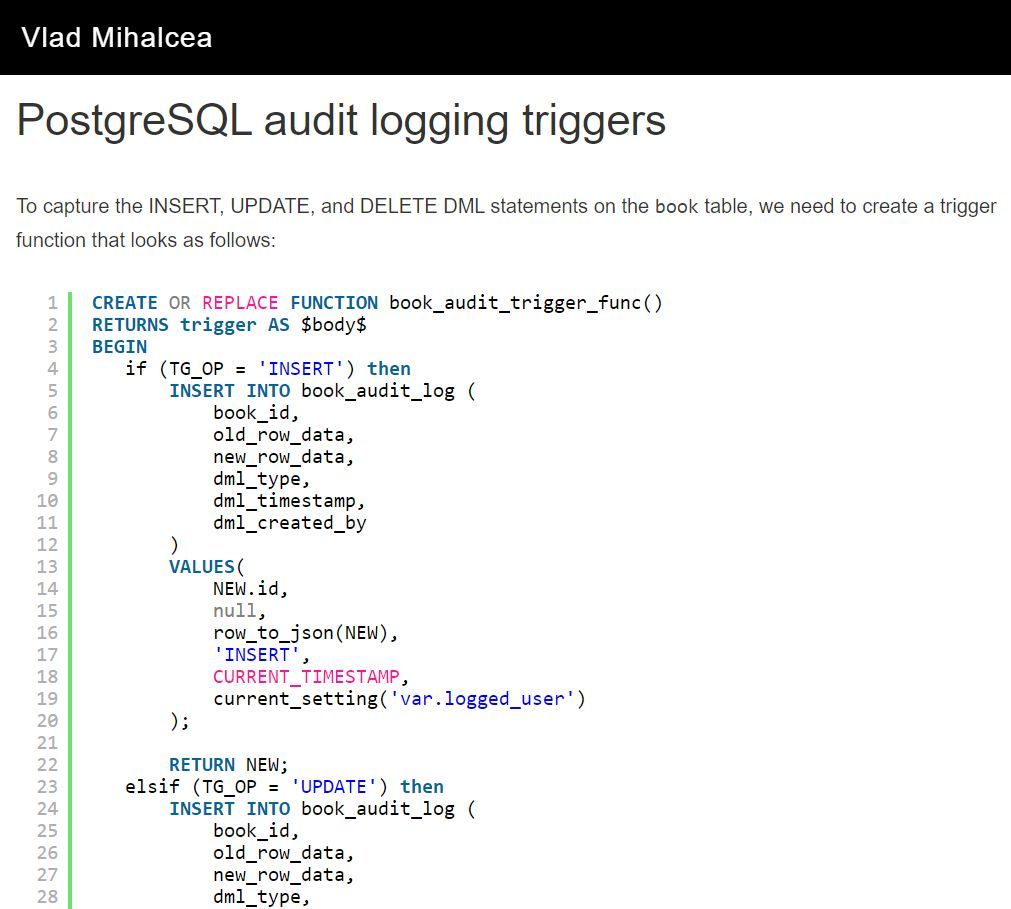 PostgreSQL audit logging using triggers

vladmihalcea.com/postgresql-aud…