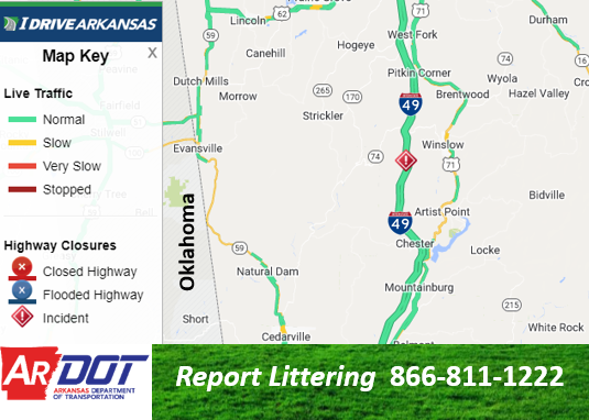 Washington Co: (UPDATE) I-49 SB right lane remains blocked due to an accident 7.4 miles north of Mountainburg (mm 41.3). Monitor at IDriveArkansas.com. #artraffc #nwatraffic twitter.com/IDriveArkansas…