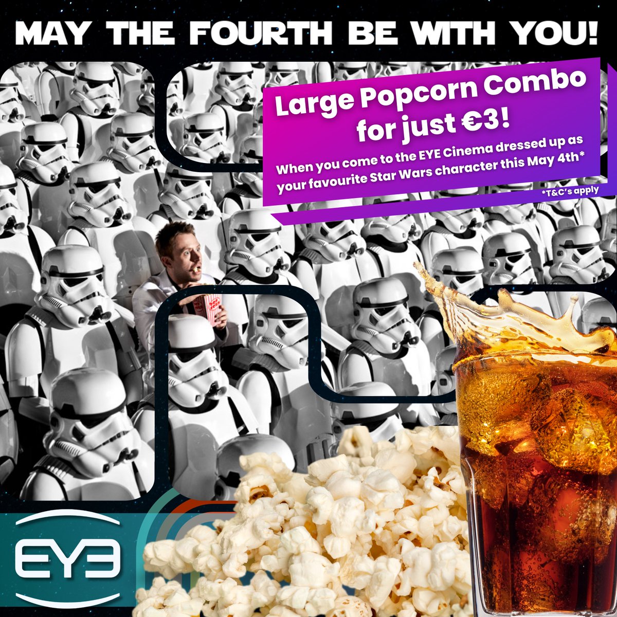 To mark #MayThe4th @eyelovemovies will be screening ‘Star Wars: Episode I – The Phantom Menace’ for its 25th Anniversary and any fans that dress up as their favourite character will get a Large Popcorn Combo for just €3! Visit eyecinema.ie to book your tix!