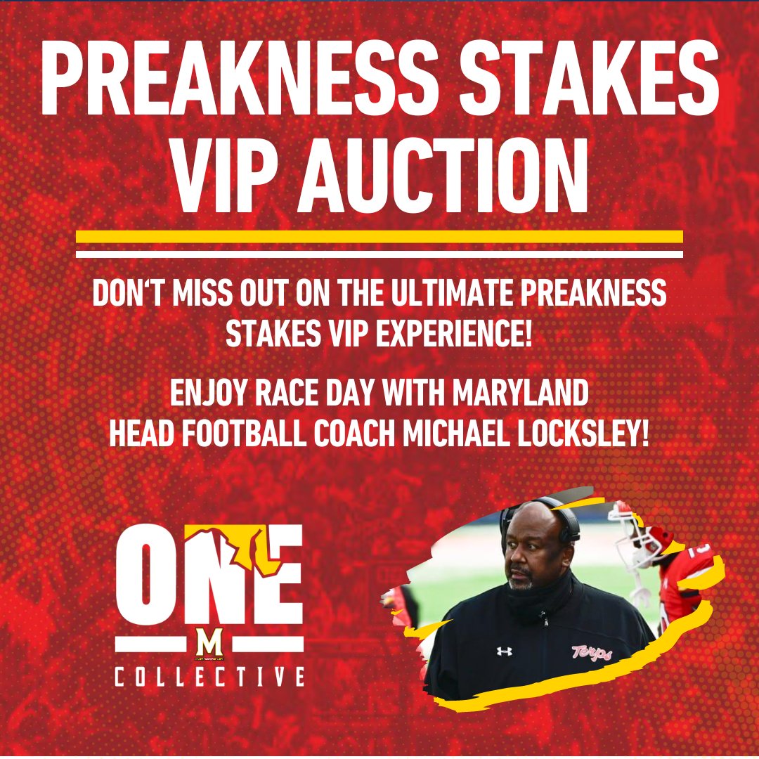 Don't Miss Out on the Ultimate Preakness Stakes VIP Experience! Enjoy race day from the all inclusive Turfside Terrace with none other that @TerpsFootball Head Coach Michael Locksley. Check out the link below to bid on this one of a kind opportunity! givebutter.com/c/preakness202…