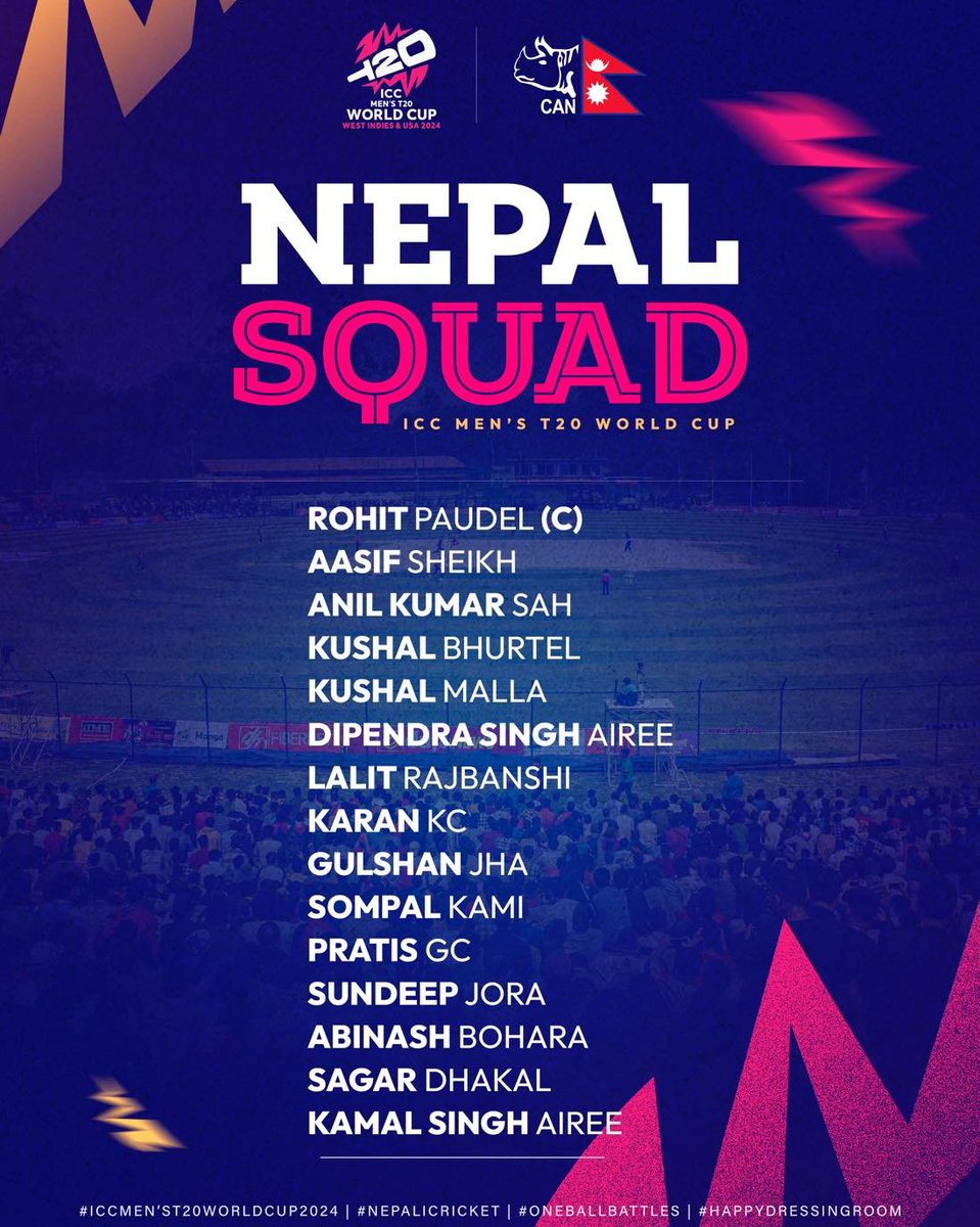 Nepal's T20 World Cup squad. 🏆