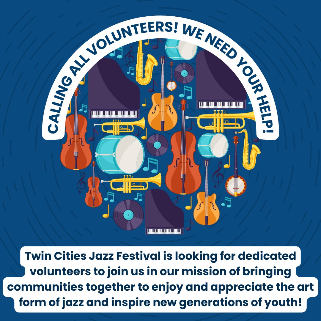 VOLUNTEER WITH TWIN CITIES JAZZ FESTIVAL! 

Our festival relies on over 100 volunteers to make it all run smoothly! Check out the volunteer positions we have available here: 
twincitiesjazzfestival.com/volunteer/

#tcjazzfest #jazz #jazzmusic #jazzfestival #volunteer #giveback #jazzcommunity