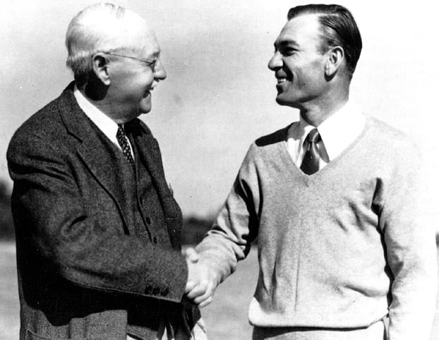 Donald Ross congratulates Ben Hogan on his milestone moment at Pinehurst in 1940 when he won his first individual professional tournament at the North and South Open -