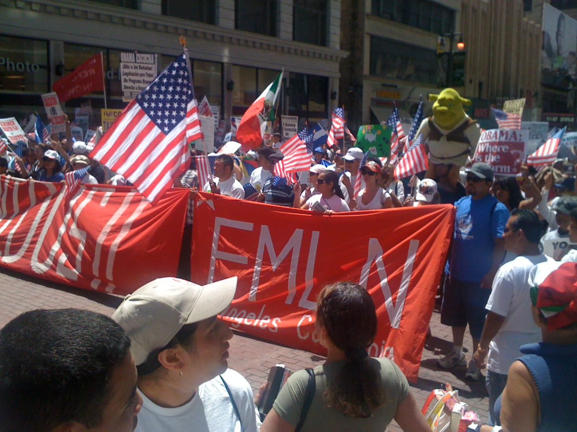 On this May 1, May Day to communists, a reminder that many of the marches and parades you'll see are organized by violent, revolutionary groups that want to destroy America. I took this photo in Los Angeles in 2010. The banner is for the Farabundo Martí National Liberation Front,