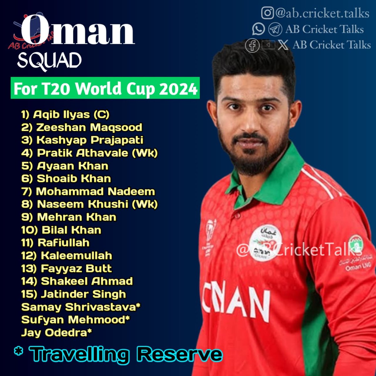 Here is the squad of Oman Cricket Team for the upcomming T20 World Cup
#ABCricketTalks #CricketTalksWithArpit 

#T20WorldCup24 #T20WorldCupSquad #Oman