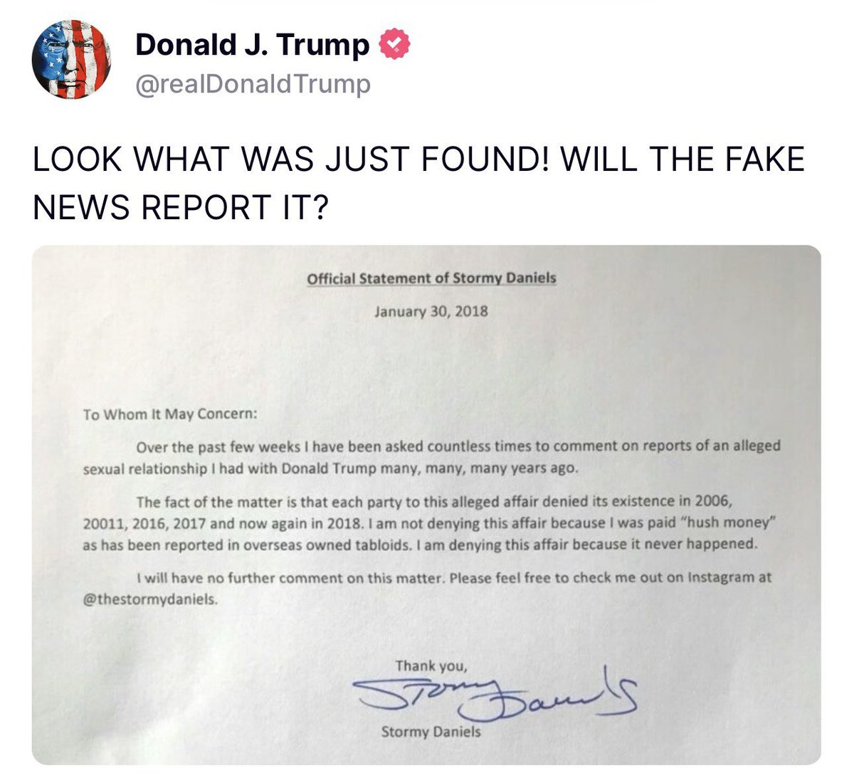 Judge Merchan FORCED Rightful President Trump to delete this post and fined him $9,000.

Stormy Daniels and Judge Merchan definitely wish this letter didn't exist.

Sure would be a shame if everyone reposted it...