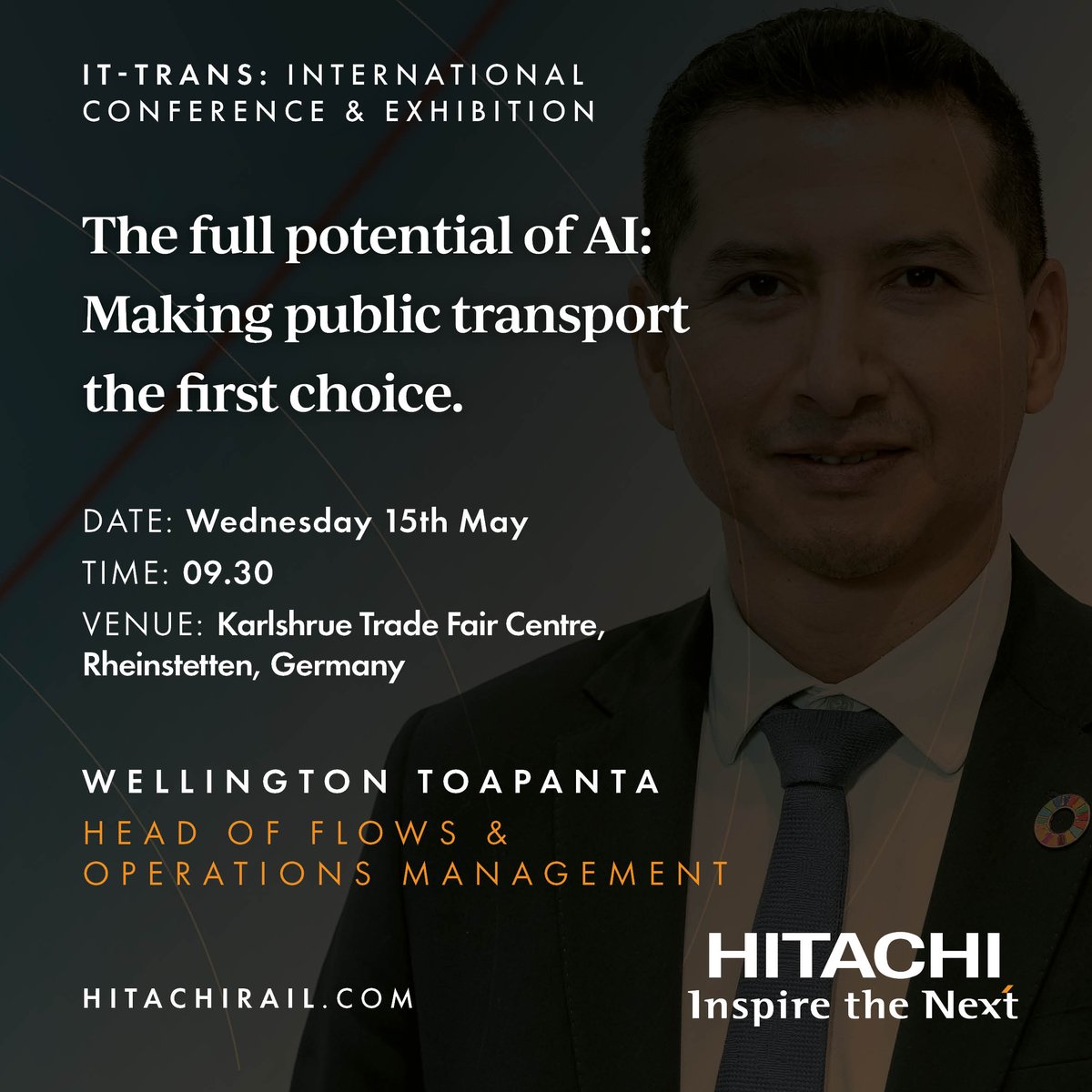 Next week, hear from Wellington Toapanta at IT-TRANS 2024 in Germany. Wellington will be presenting on the 15th of May at 09.30am, exploring how AI can revolutionise public transport, enhancing efficiency & passenger satisfaction. Learn more👉bit.ly/49ZaFlG #ITTRANS2024