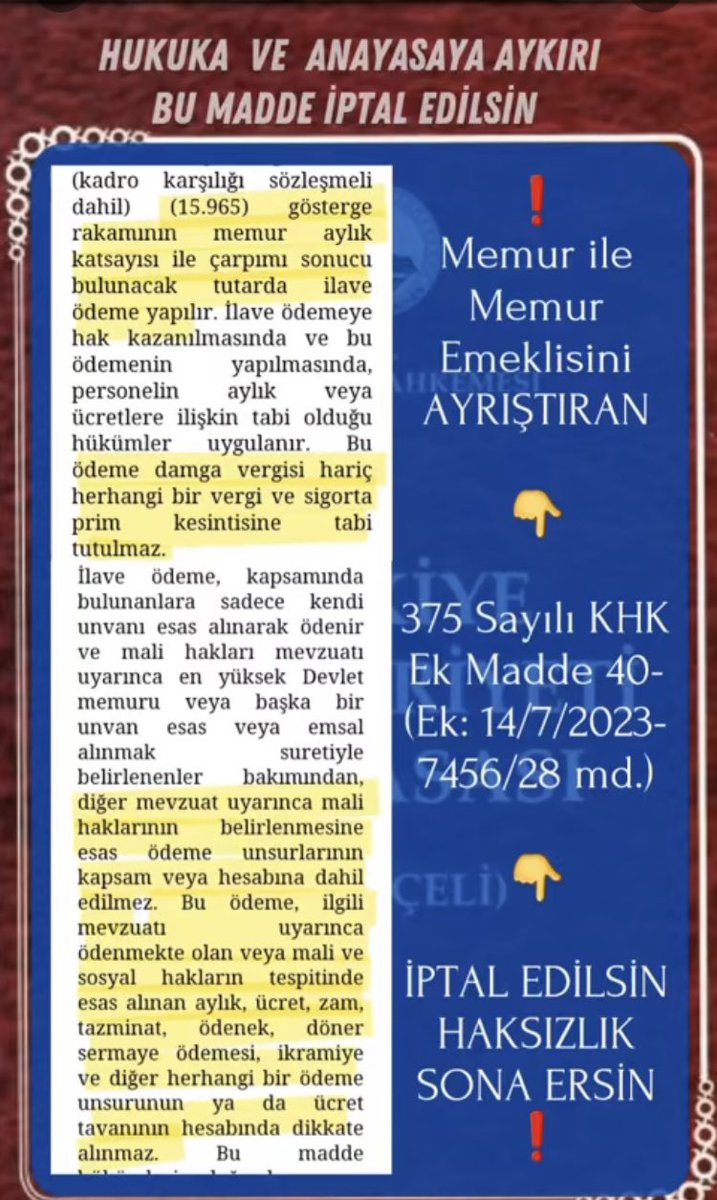 @gkayis @KRTCANLI Değerli @gkayis Anayasa herkesi bağlar ve uyulması şartttır.#EmekliMemur ların da bağlı olduğu bir DMK var ama biz 11 aydır hala ek ödememizi alamadık. (Aylık 12.147 TL)