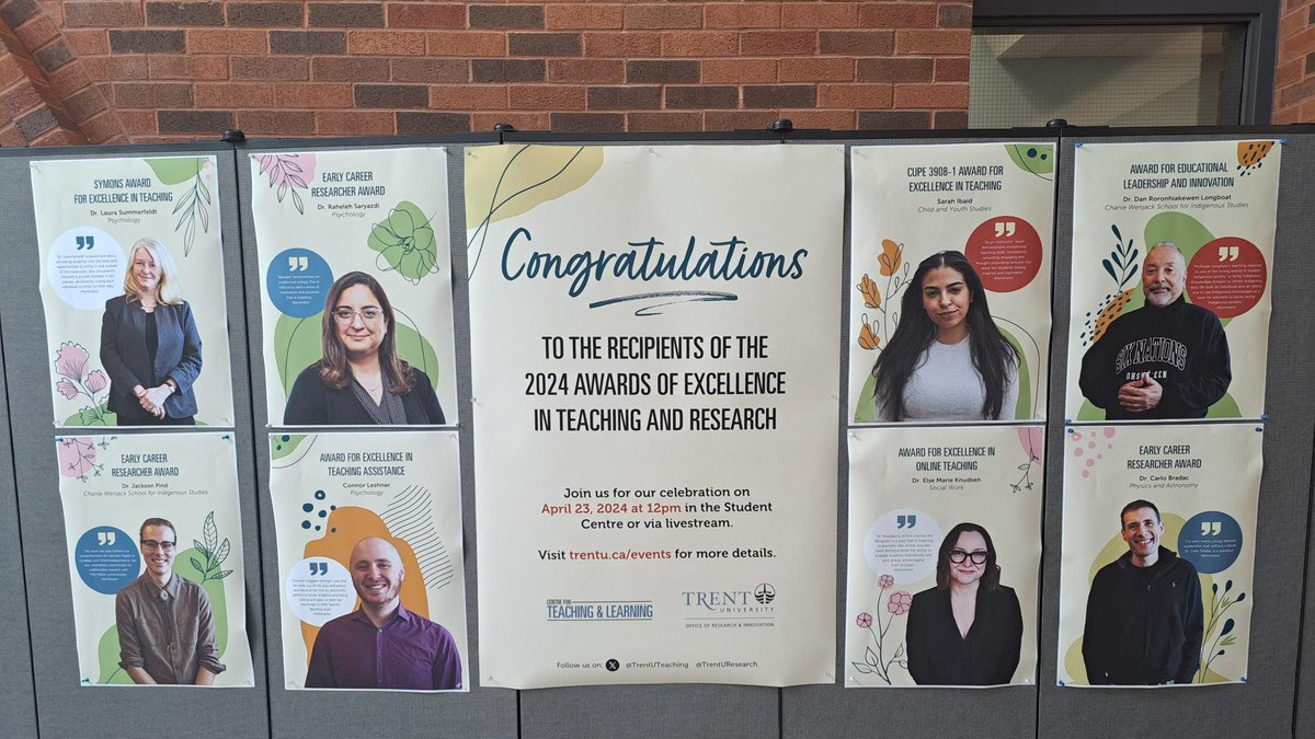Trent Centre for Teaching & Learning (@trentuteaching) on Twitter photo Congratulations to the recipients of the 2024 Awards for Excellence in Teaching and Research. Check out the display at Durham campus celebrating our award winners! <a href="/TrentUDurham/">Trent University Durham GTA</a> Congratulations to the recipients of the 2024 Awards for Excellence in Teaching and Research. Check out the display at Durham campus celebrating our award winners! <a href="/TrentUDurham/">Trent University Durham GTA</a>