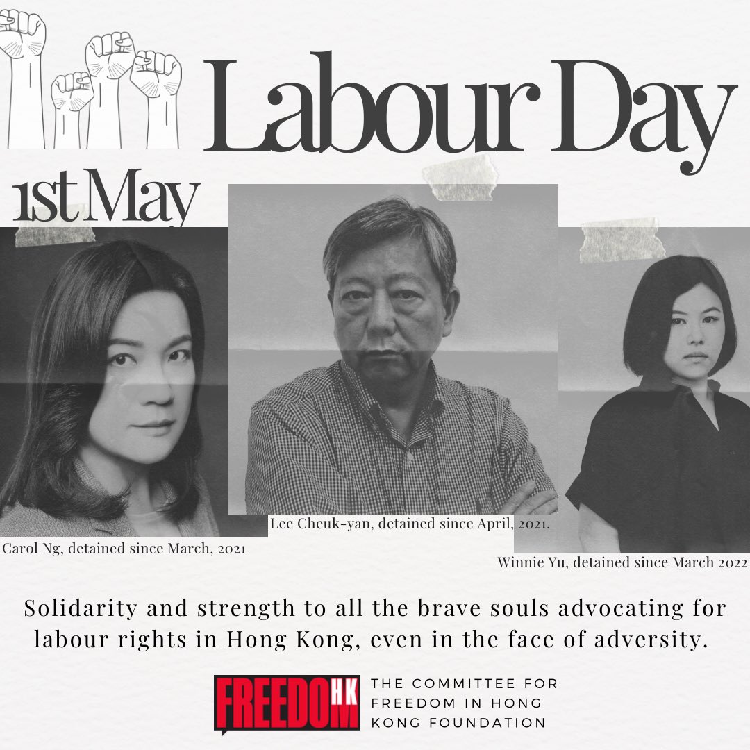 On the first of May, #LabourDay, Our hearts go out to all the brave souls who are now in jail because of their labour rights movements. Fighting for rights is not a crime! Release them NOW! #HongKong