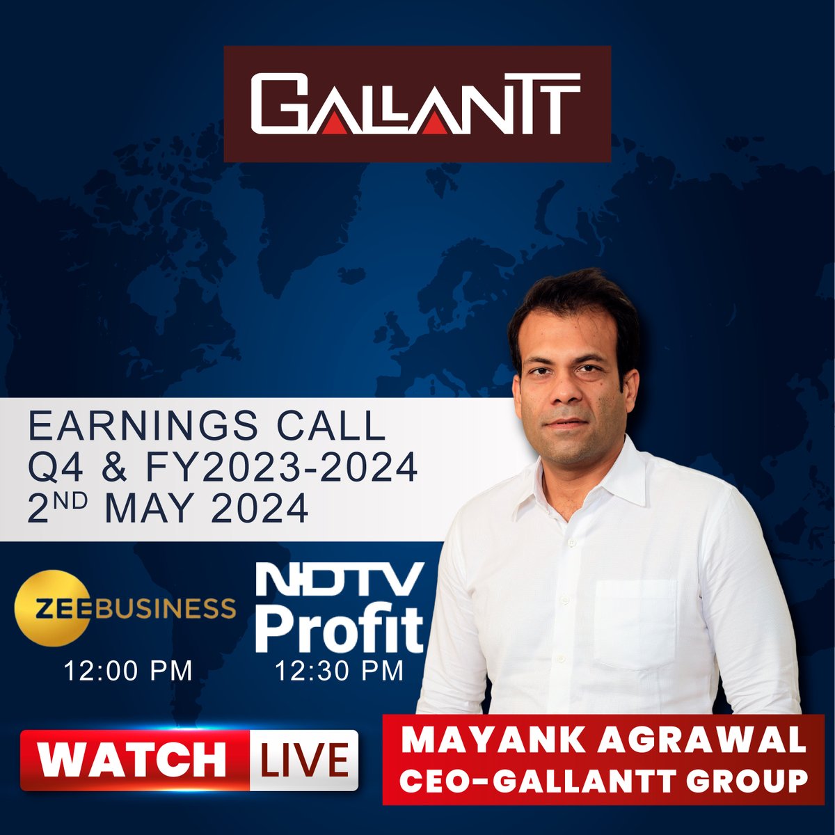 Tune in to Zee Business at 12:00 PM: zeebiz.com/live-tv and NDTV Profit at 12:30 PM: ndtvprofit.com/videos?src=top… to catch Gallantt Ispat's live earnings call for Q4 and FY 2023-24, featuring our CEO Mr. Mayank Agarwal on 2nd May 2024. #GallanttGroup #ZeeBusiness #NDTVProfit