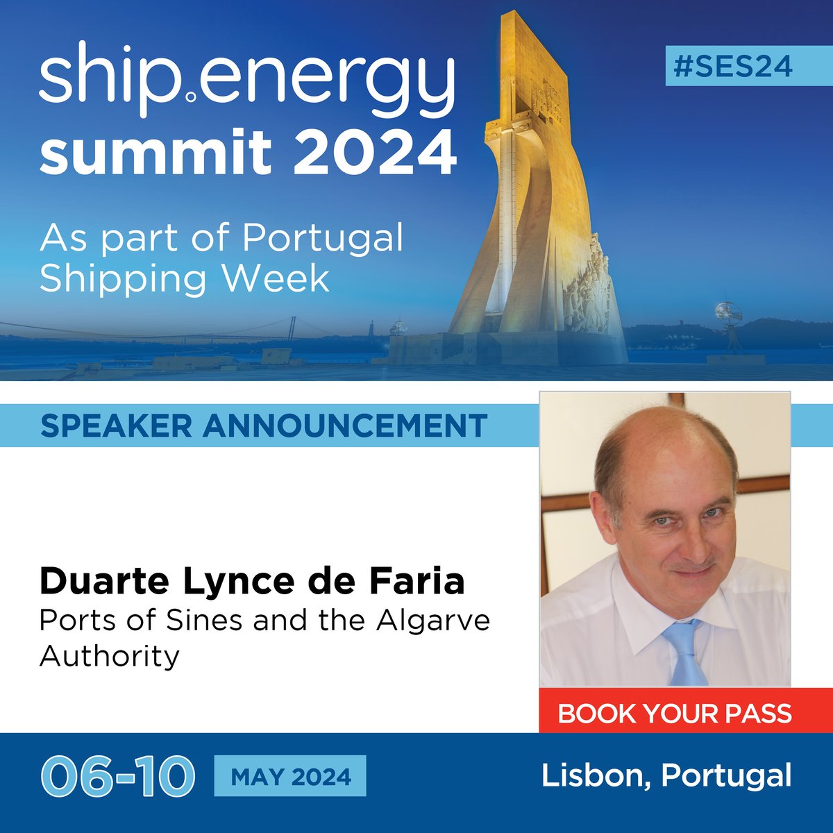 Duarte Lynce de Faria of APS - Administração dos Portos de Sines e do Algarve, S.A. will be speaking at the ship.energy summit taking place during Portugal Shipping Week in Lisbon 6-10 May 2024. Register ➔ lnkd.in/ezfMeS_Z #SES24 #PSW24 #Portugal #Lisboa