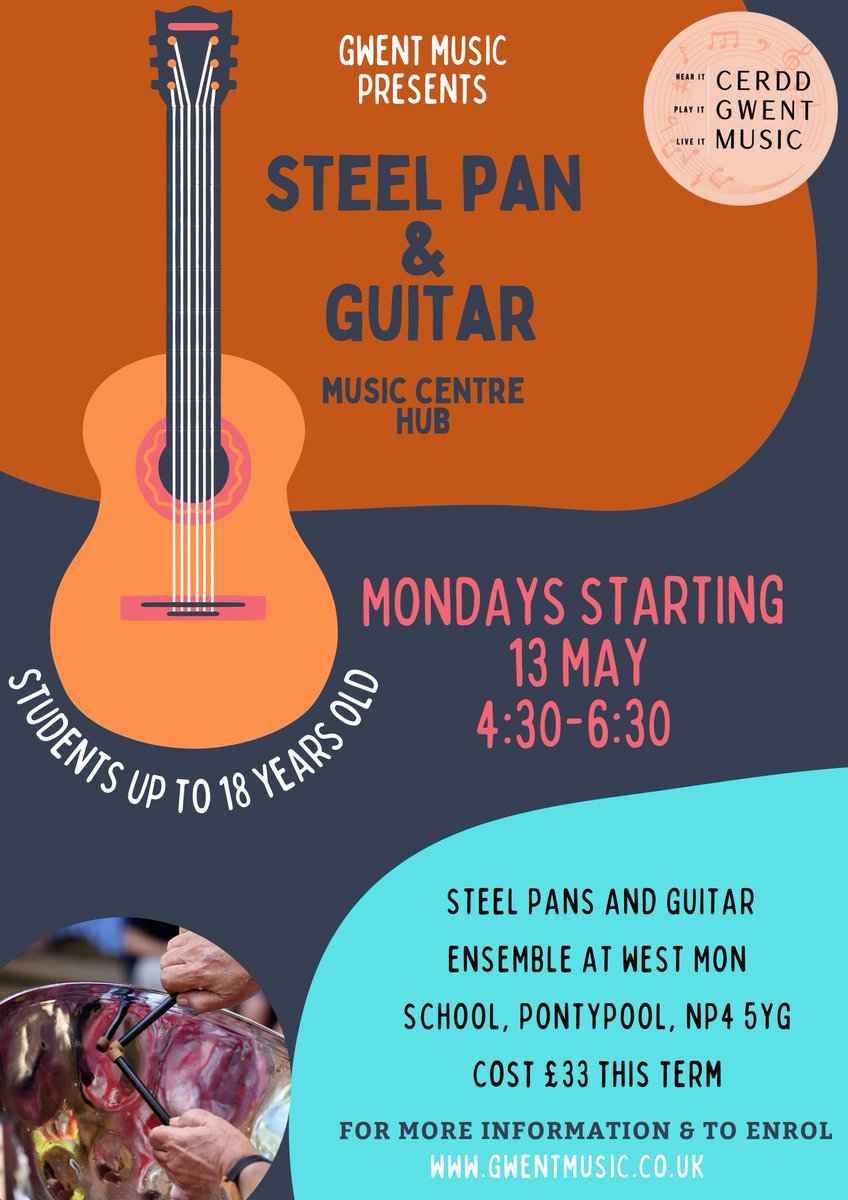 We're proud to announce that Torfaen Music Centre is now offering Guitar Ensemble & Steel Pan activities to enrol click here: gwent.paritor.com/enrol/tuition/…