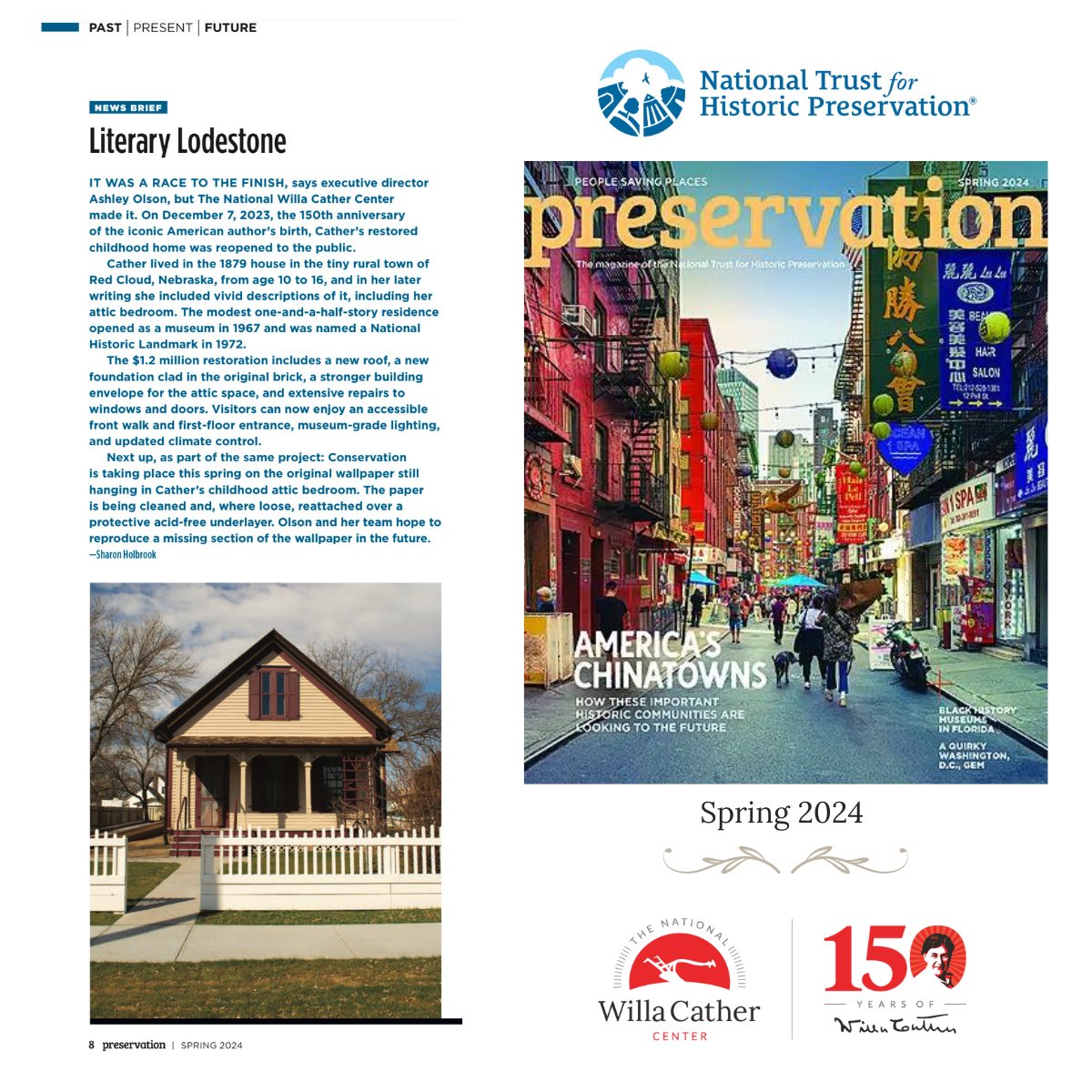 Happy #PreservationMonth, May 1! The #WillaCather Childhood Home restoration was mentioned in @SavingPlaces Preservation’s Spring 2024 issue! Thank you also to writer @Sharon_Holbrook • Read: savingplaces.org/stories/willa-… • #SavingPlaces #ThisPlaceMatters #Cather150 #WCChildhoodHome