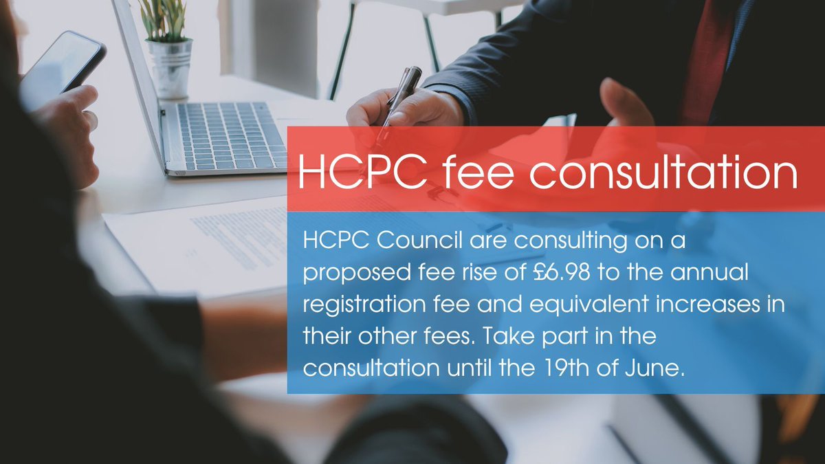 Engage with the HCPC Fee Consultation before the 19th of June. The HCPC council are consulting on a proposed fee rise to the annual registration fee and equivalent increases in their other fees. Find out more 👉 buff.ly/3WnAlVL