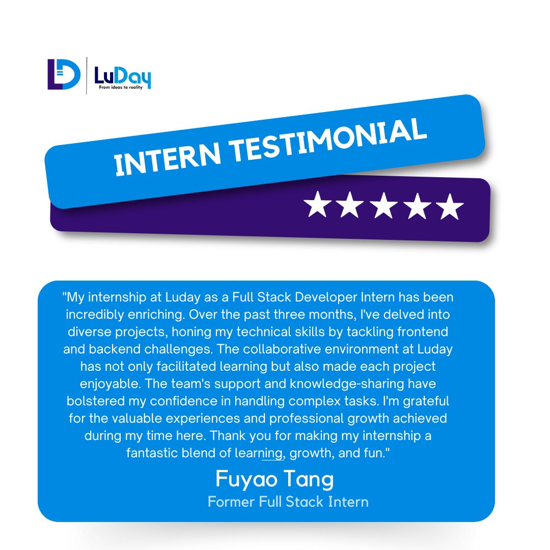 At Luday, we take pride in equipping our interns with the essential knowledge required to thrive in their respective fields and succeed in the real world. Here's a testimonial from one of our interns. 

#Internship2024 #Testimonial