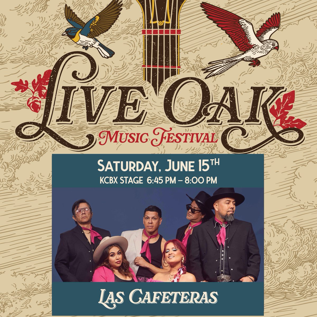 🎶 Day 3 of #BandWeek starts with the vibrant rhythms of @lascafeteras!  Experience their unique East LA sound at #LiveOakMusicFest. Don't miss this fusion of culture and music on June 15. 🌍 Learn more: liveoakfest.org/intertainment #KCBX