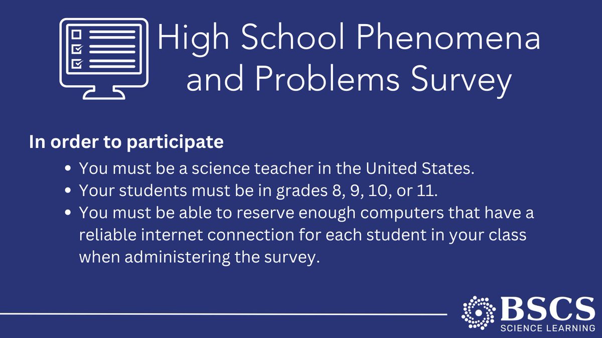 BSCSorg's tweet photo. As part of a project to develop + test 3-D assessment tasks for the HS life science NGSS PEs, BSCS is surveying Ss about their interest in various phenomena/problems. We’re recruiting Ts willing to administer a 15–20 min. survey to their Ss this spring. https://t.co/ro66zbgwTz https://t.co/Z8wubk0EHn
